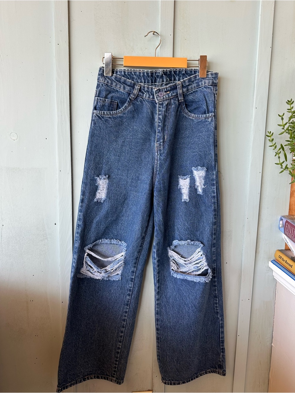 Diesel Dark Blue Distressed Wide Leg Jeans - Picture 2 of 11